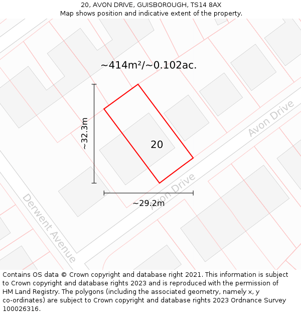 20, AVON DRIVE, GUISBOROUGH, TS14 8AX: Plot and title map