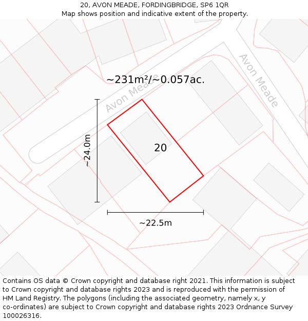 20, AVON MEADE, FORDINGBRIDGE, SP6 1QR: Plot and title map