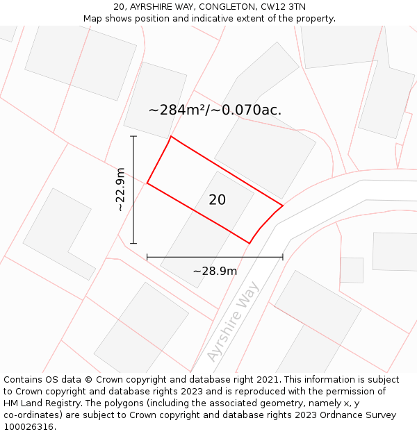 20, AYRSHIRE WAY, CONGLETON, CW12 3TN: Plot and title map