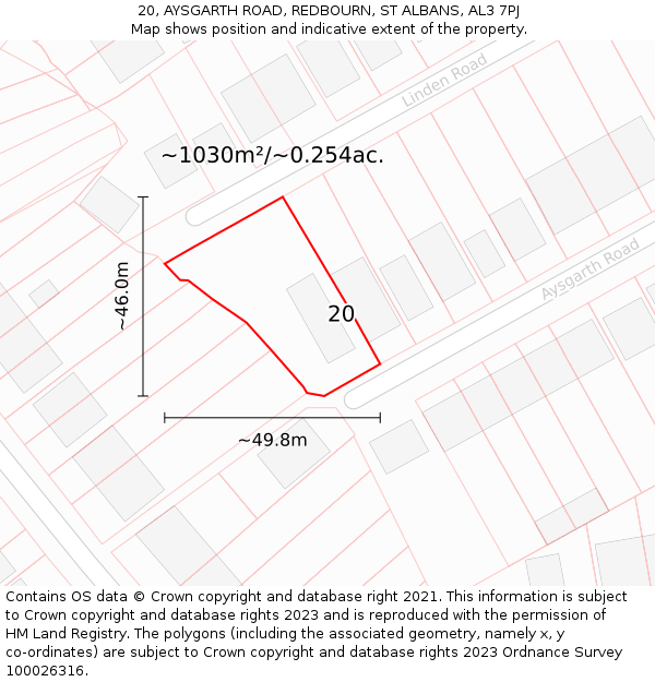 20, AYSGARTH ROAD, REDBOURN, ST ALBANS, AL3 7PJ: Plot and title map