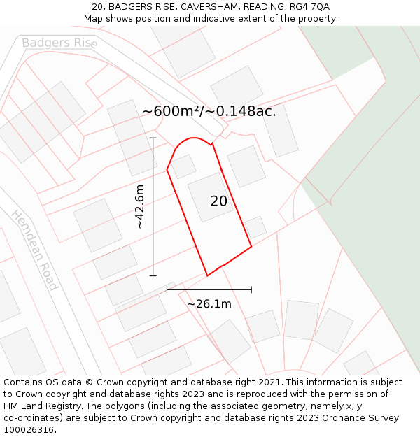 20, BADGERS RISE, CAVERSHAM, READING, RG4 7QA: Plot and title map
