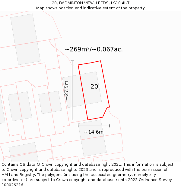20, BADMINTON VIEW, LEEDS, LS10 4UT: Plot and title map
