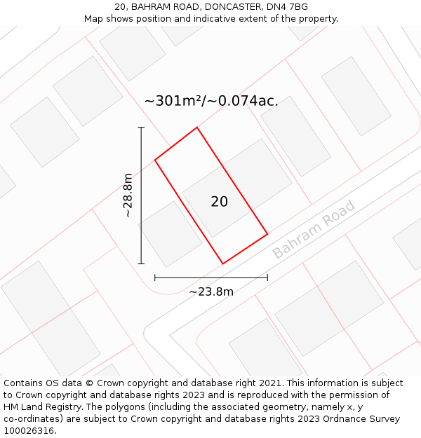 20, BAHRAM ROAD, DONCASTER, DN4 7BG: Plot and title map