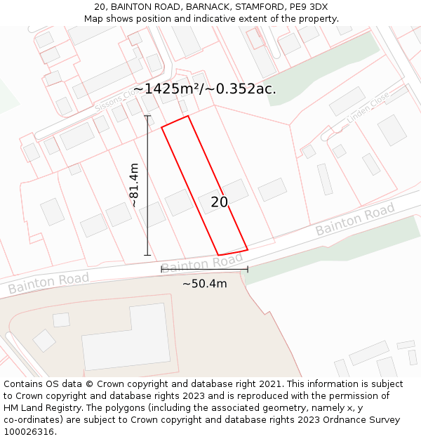 20, BAINTON ROAD, BARNACK, STAMFORD, PE9 3DX: Plot and title map