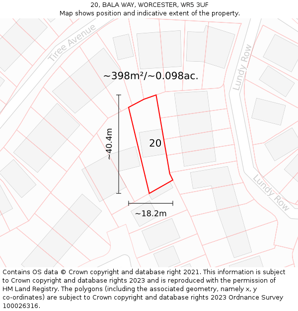 20, BALA WAY, WORCESTER, WR5 3UF: Plot and title map
