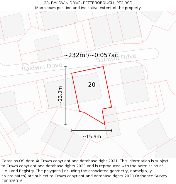 20, BALDWIN DRIVE, PETERBOROUGH, PE2 9SD: Plot and title map
