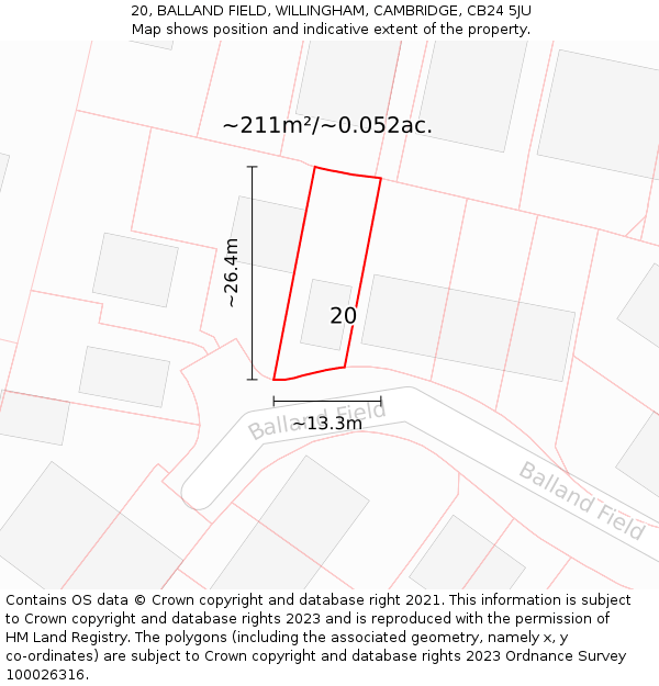 20, BALLAND FIELD, WILLINGHAM, CAMBRIDGE, CB24 5JU: Plot and title map