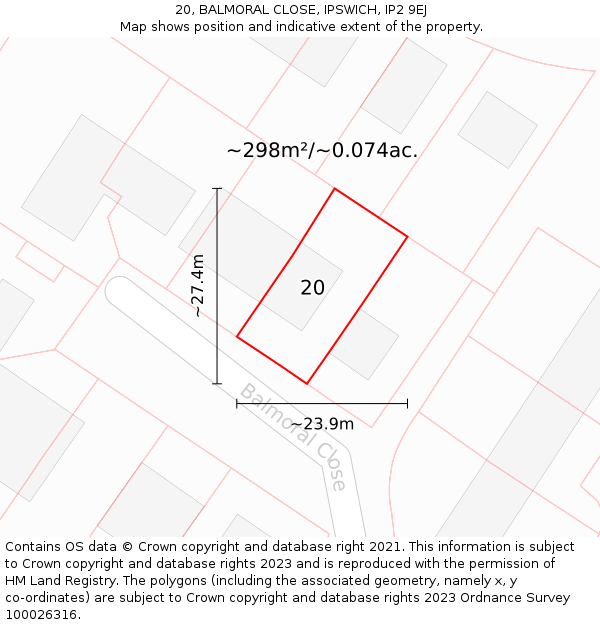 20, BALMORAL CLOSE, IPSWICH, IP2 9EJ: Plot and title map