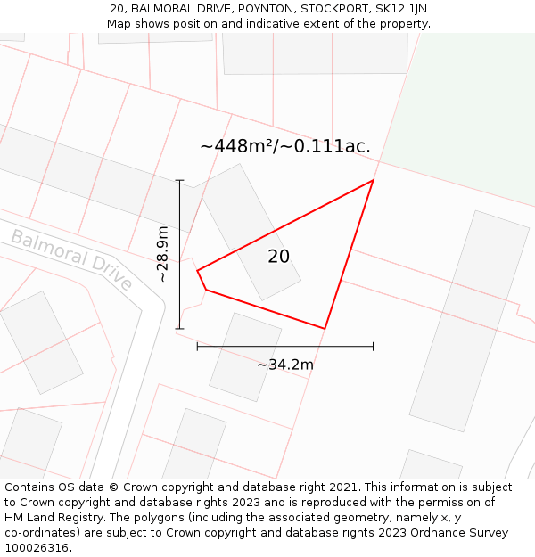 20, BALMORAL DRIVE, POYNTON, STOCKPORT, SK12 1JN: Plot and title map