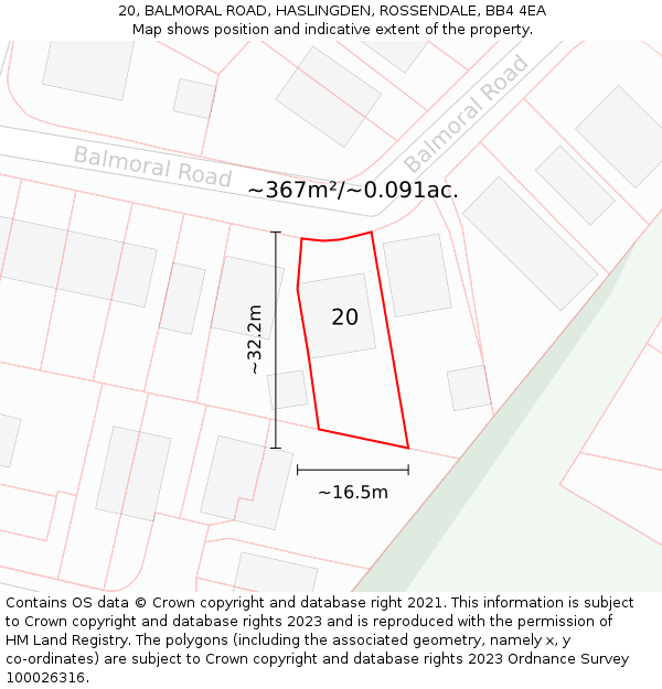20, BALMORAL ROAD, HASLINGDEN, ROSSENDALE, BB4 4EA: Plot and title map