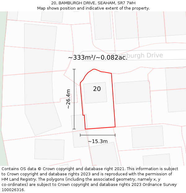 20, BAMBURGH DRIVE, SEAHAM, SR7 7WH: Plot and title map