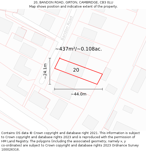 20, BANDON ROAD, GIRTON, CAMBRIDGE, CB3 0LU: Plot and title map