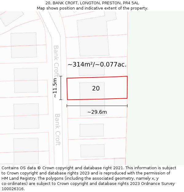 20, BANK CROFT, LONGTON, PRESTON, PR4 5AL: Plot and title map