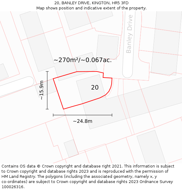 20, BANLEY DRIVE, KINGTON, HR5 3FD: Plot and title map