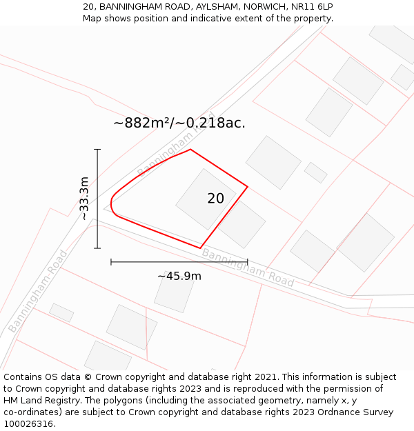 20, BANNINGHAM ROAD, AYLSHAM, NORWICH, NR11 6LP: Plot and title map