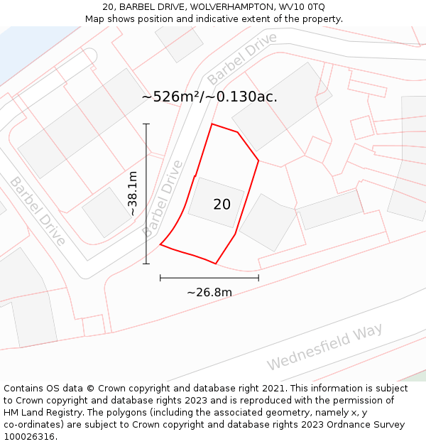 20, BARBEL DRIVE, WOLVERHAMPTON, WV10 0TQ: Plot and title map