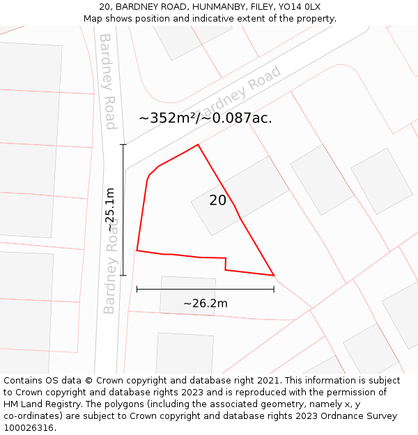 20, BARDNEY ROAD, HUNMANBY, FILEY, YO14 0LX: Plot and title map