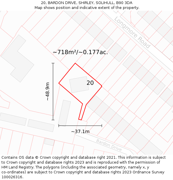 20, BARDON DRIVE, SHIRLEY, SOLIHULL, B90 3DA: Plot and title map