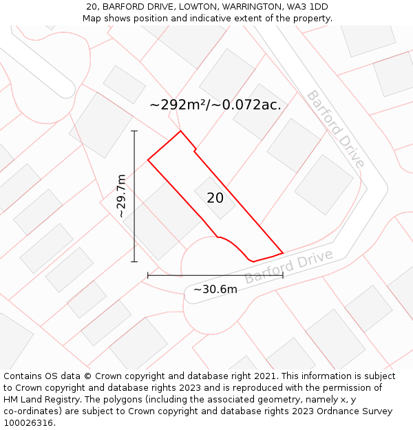 20, BARFORD DRIVE, LOWTON, WARRINGTON, WA3 1DD: Plot and title map