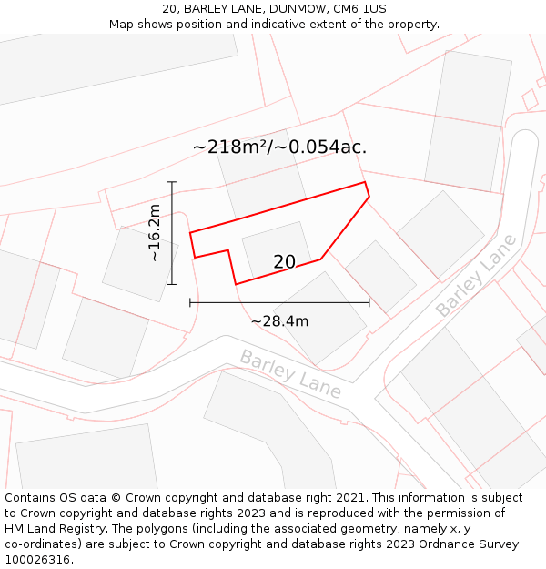20, BARLEY LANE, DUNMOW, CM6 1US: Plot and title map