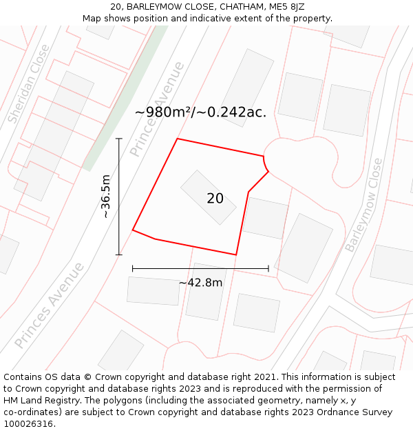 20, BARLEYMOW CLOSE, CHATHAM, ME5 8JZ: Plot and title map
