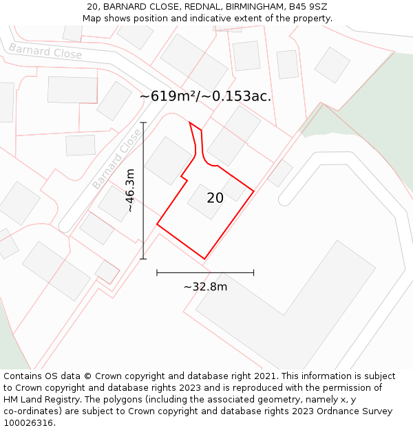 20, BARNARD CLOSE, REDNAL, BIRMINGHAM, B45 9SZ: Plot and title map