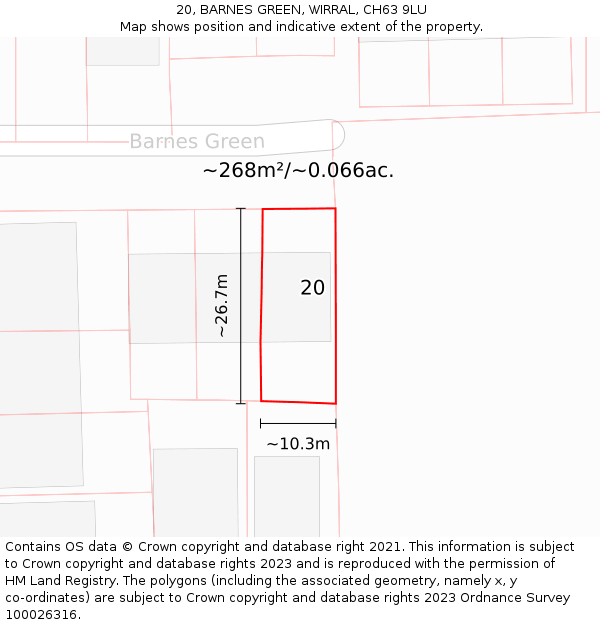 20, BARNES GREEN, WIRRAL, CH63 9LU: Plot and title map
