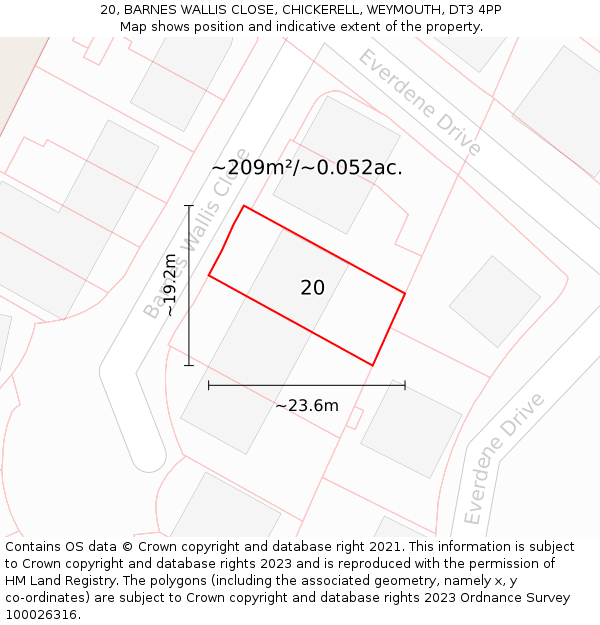 20, BARNES WALLIS CLOSE, CHICKERELL, WEYMOUTH, DT3 4PP: Plot and title map