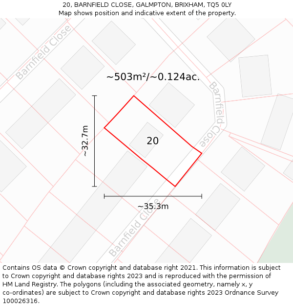 20, BARNFIELD CLOSE, GALMPTON, BRIXHAM, TQ5 0LY: Plot and title map