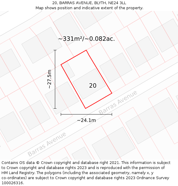 20, BARRAS AVENUE, BLYTH, NE24 3LL: Plot and title map