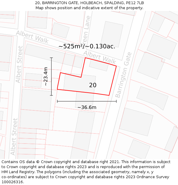 20, BARRINGTON GATE, HOLBEACH, SPALDING, PE12 7LB: Plot and title map