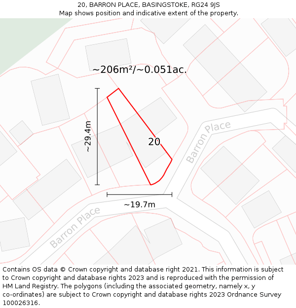 20, BARRON PLACE, BASINGSTOKE, RG24 9JS: Plot and title map
