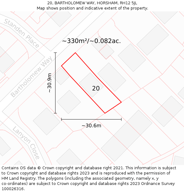 20, BARTHOLOMEW WAY, HORSHAM, RH12 5JL: Plot and title map