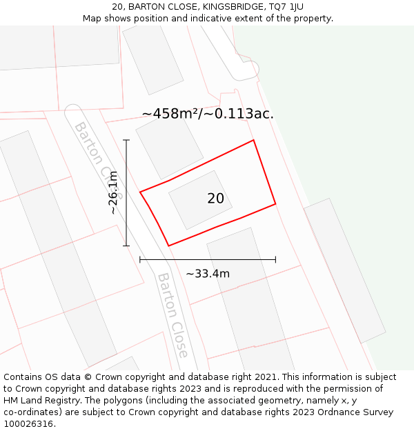 20, BARTON CLOSE, KINGSBRIDGE, TQ7 1JU: Plot and title map