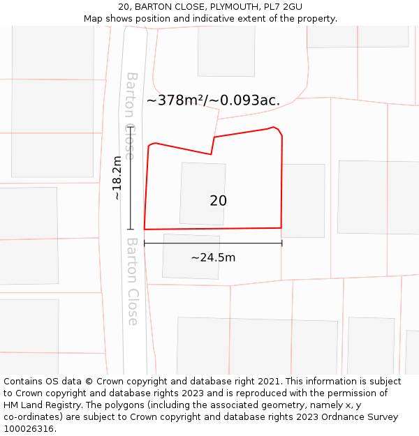 20, BARTON CLOSE, PLYMOUTH, PL7 2GU: Plot and title map