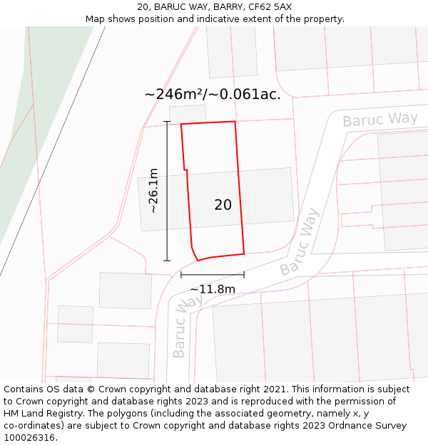 20, BARUC WAY, BARRY, CF62 5AX: Plot and title map