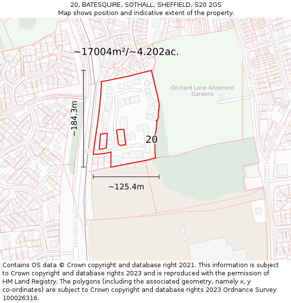 20, BATESQUIRE, SOTHALL, SHEFFIELD, S20 2GS: Plot and title map
