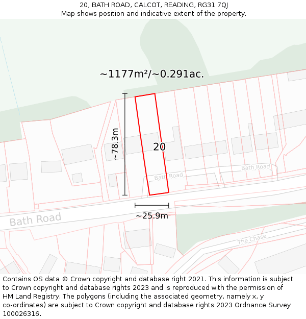 20, BATH ROAD, CALCOT, READING, RG31 7QJ: Plot and title map