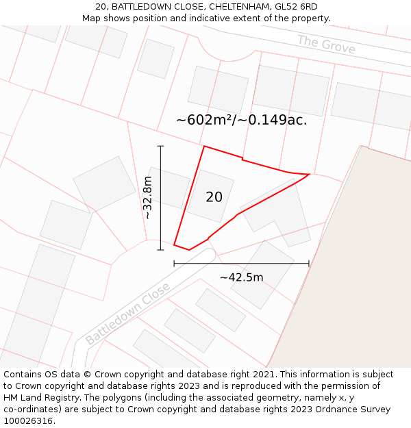 20, BATTLEDOWN CLOSE, CHELTENHAM, GL52 6RD: Plot and title map