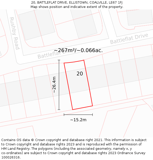 20, BATTLEFLAT DRIVE, ELLISTOWN, COALVILLE, LE67 1FJ: Plot and title map
