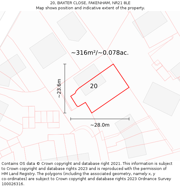 20, BAXTER CLOSE, FAKENHAM, NR21 8LE: Plot and title map