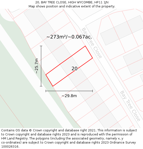 20, BAY TREE CLOSE, HIGH WYCOMBE, HP11 1JN: Plot and title map
