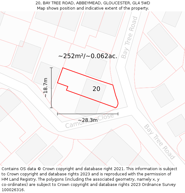 20, BAY TREE ROAD, ABBEYMEAD, GLOUCESTER, GL4 5WD: Plot and title map