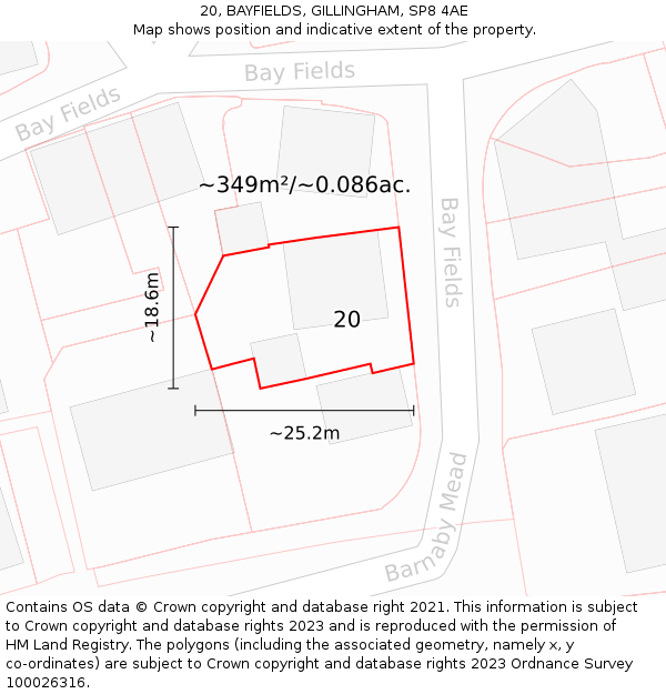 20, BAYFIELDS, GILLINGHAM, SP8 4AE: Plot and title map