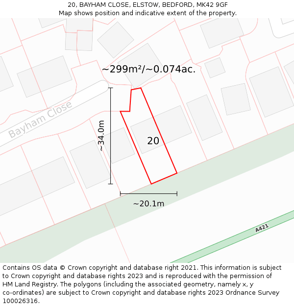 20, BAYHAM CLOSE, ELSTOW, BEDFORD, MK42 9GF: Plot and title map