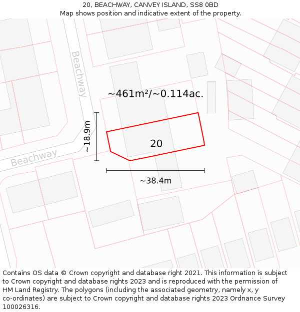 20, BEACHWAY, CANVEY ISLAND, SS8 0BD: Plot and title map