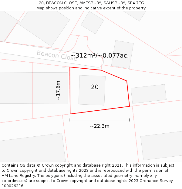 20, BEACON CLOSE, AMESBURY, SALISBURY, SP4 7EG: Plot and title map