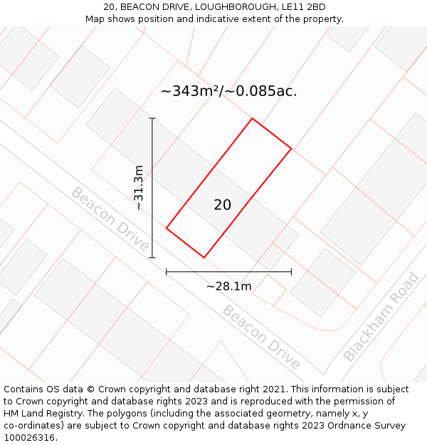20, BEACON DRIVE, LOUGHBOROUGH, LE11 2BD: Plot and title map