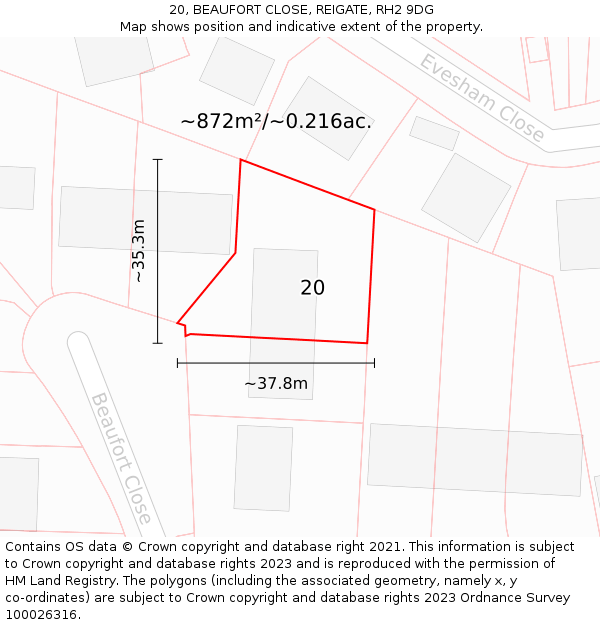 20, BEAUFORT CLOSE, REIGATE, RH2 9DG: Plot and title map