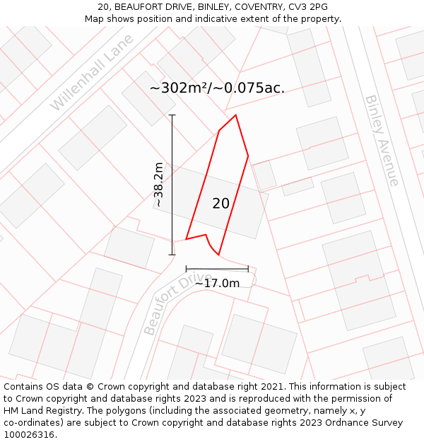 20, BEAUFORT DRIVE, BINLEY, COVENTRY, CV3 2PG: Plot and title map